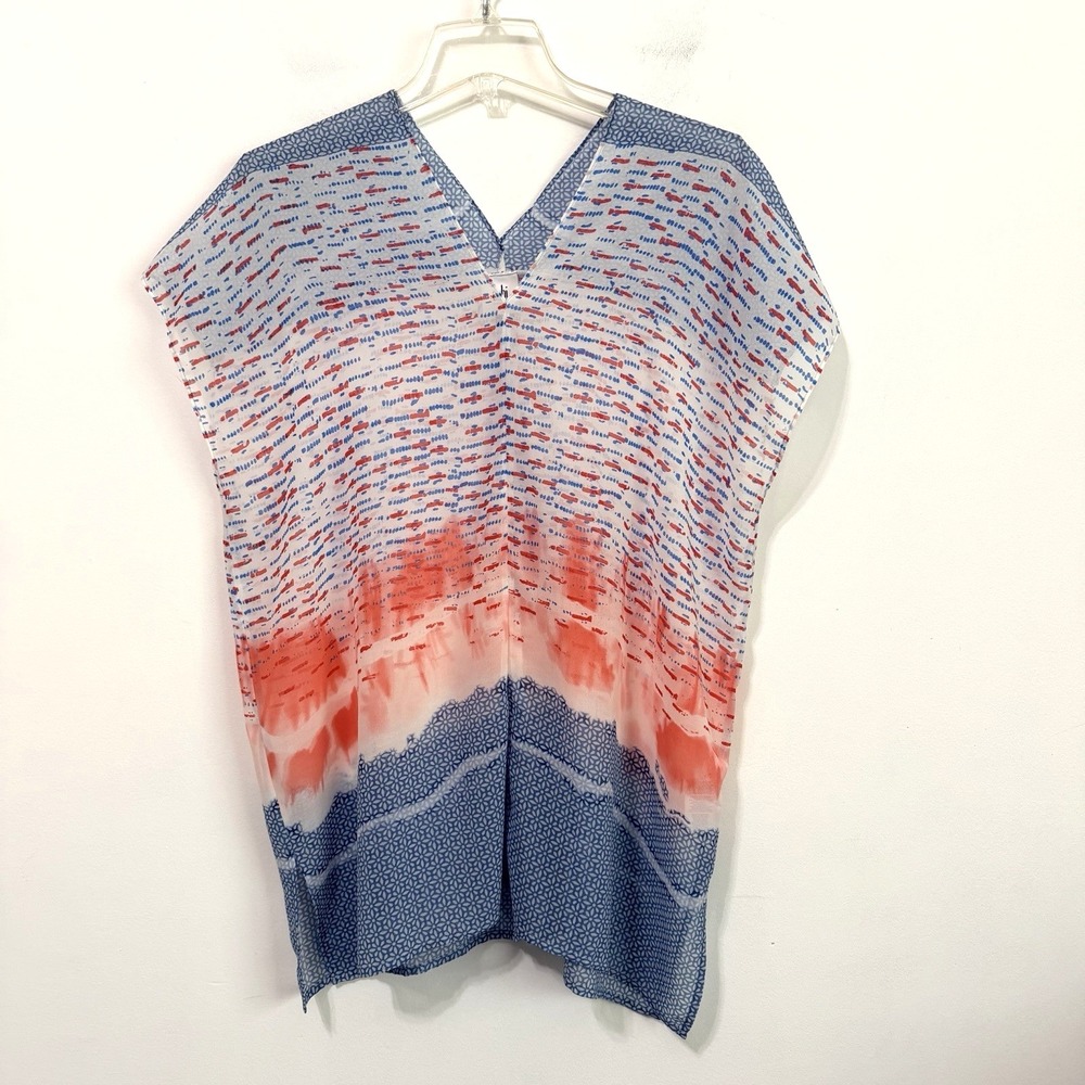 Cabi Sheer Tunic M Yacht Oversized Top‎ Firework Print Summer V Neck July 4th